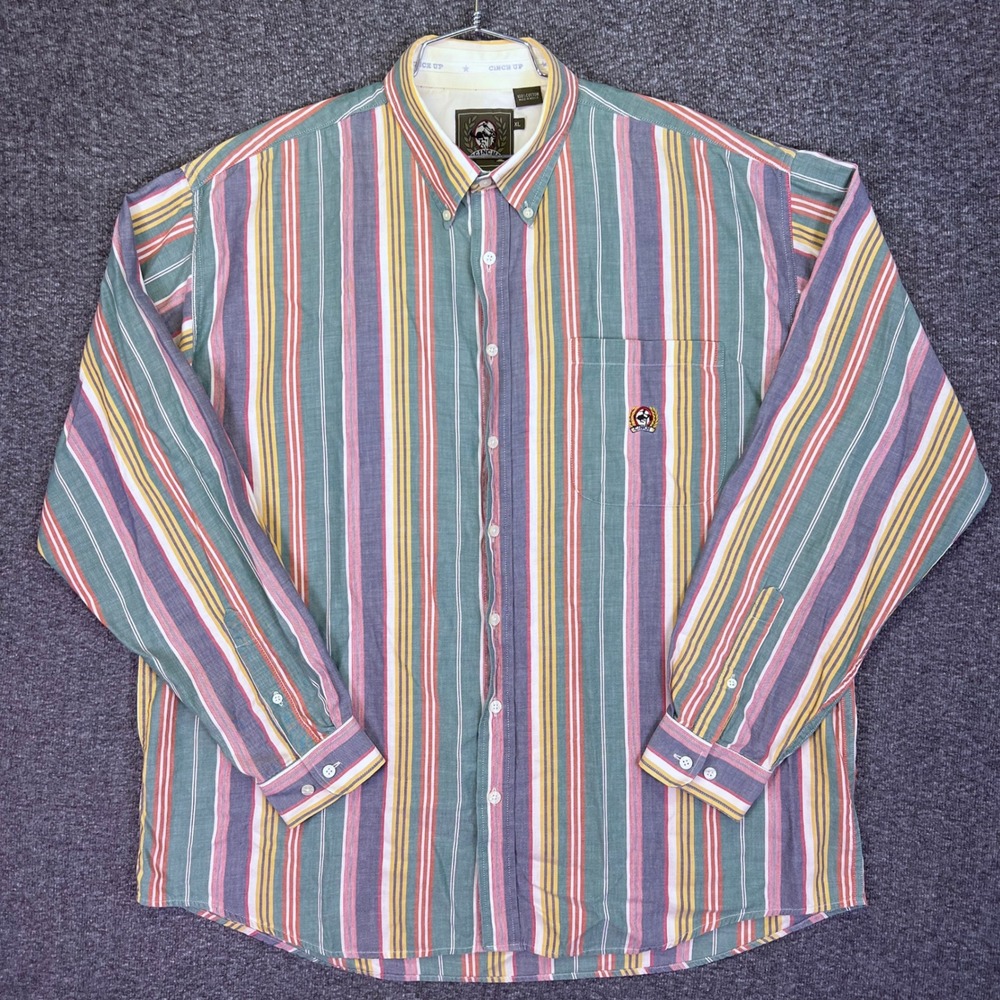 Cinch Button Down Shirt Mens XL Multi-Color Striped Western Casual Cotton Top